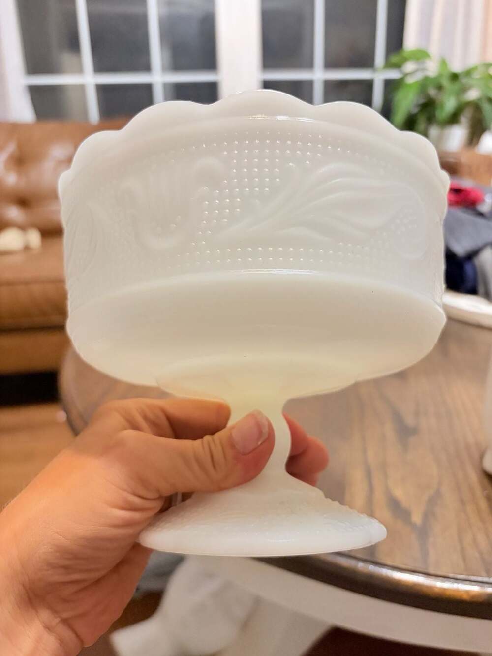 Vintage EO Brody Milk Glass Compote Bowl: Mid Century Footed Dish